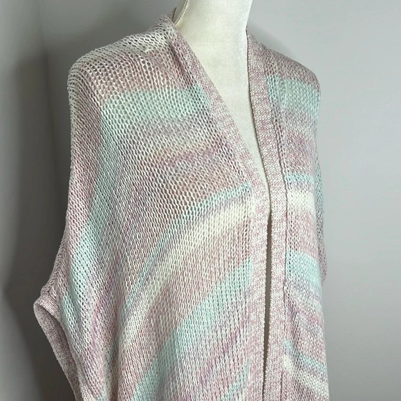Lane Bryant Boho Duster Cardigan Pastel Stripes Drape Cozy Open Front Sweater - Picture 5 of 12